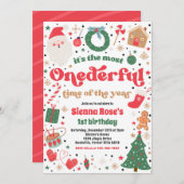 Winter ONEderful Red Christmas Geburtstagsparty Einladung (Vorne/Hinten)