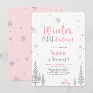 Winter Onederland 1., Erster Geburtstag, Mädchen Einladung
