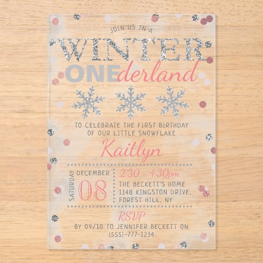 Winter ONEderland 1. Geburtstag Acryleinladungen (Vorderseite)