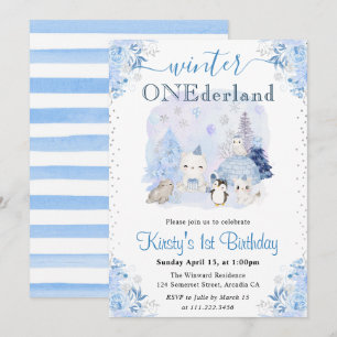 Winter ONEderland 1. Geburtstag Arktische Tiere Einladung