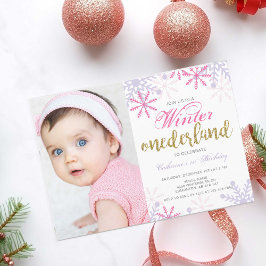 Winter Onederland 1. Geburtstag Baby Girl Pink Einladung