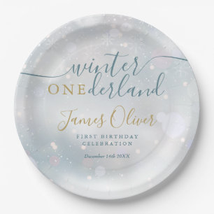 Winter Onederland 1. Geburtstag Blau und Gold Pappteller