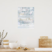 Winter Onederland 1. Geburtstag Blue Gold Willkomm Poster (Küche)