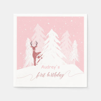 Winter Onederland 1. Geburtstag Custom Napkin Pink Serviette
