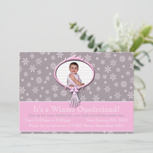 Winter Onederland 1. Geburtstag Einladung (Stehend Vorderseite)