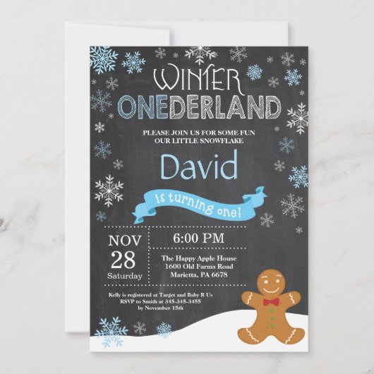 Winter Onederland 1. Geburtstag Einladung (Vorderseite)