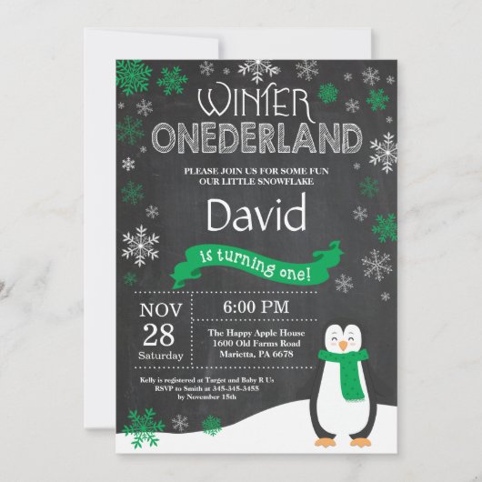 Winter Onederland 1. Geburtstag Einladung (Vorderseite)