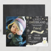 Winter Onederland 1. Geburtstag Einladung (Vorne/Hinten)