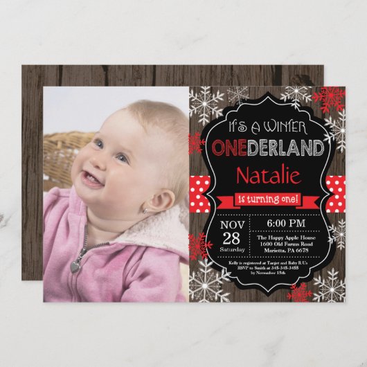 Winter Onederland 1. Geburtstag Einladung (Vorne/Hinten)