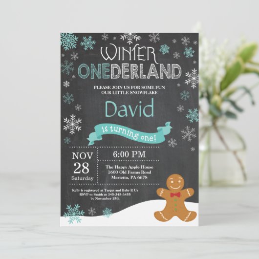 Winter Onederland 1. Geburtstag Einladung (Stehend Vorderseite)