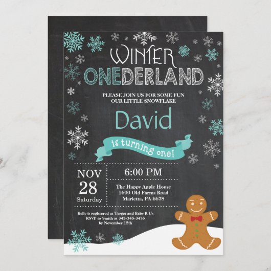 Winter Onederland 1. Geburtstag Einladung (Vorne/Hinten)