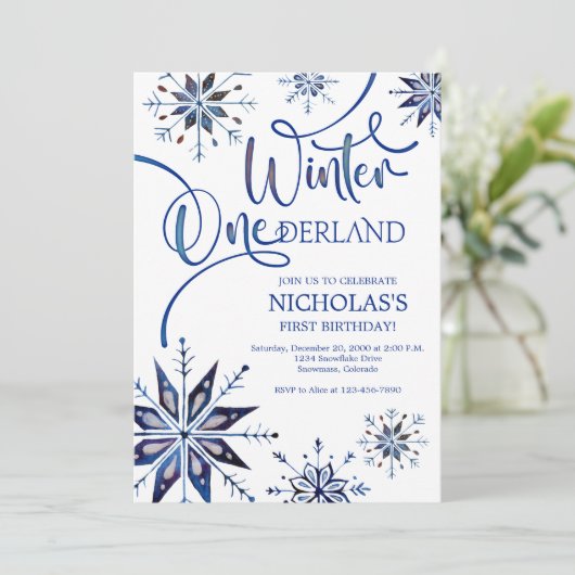 Winter Onederland 1. Geburtstag Einladung (Stehend Vorderseite)