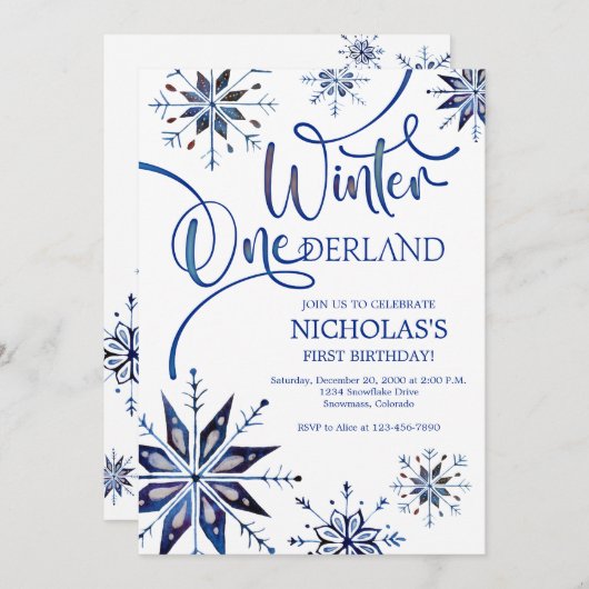 Winter Onederland 1. Geburtstag Einladung (Vorne/Hinten)