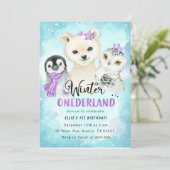 Winter Onederland 1. Geburtstag Einladung (Stehend Vorderseite)