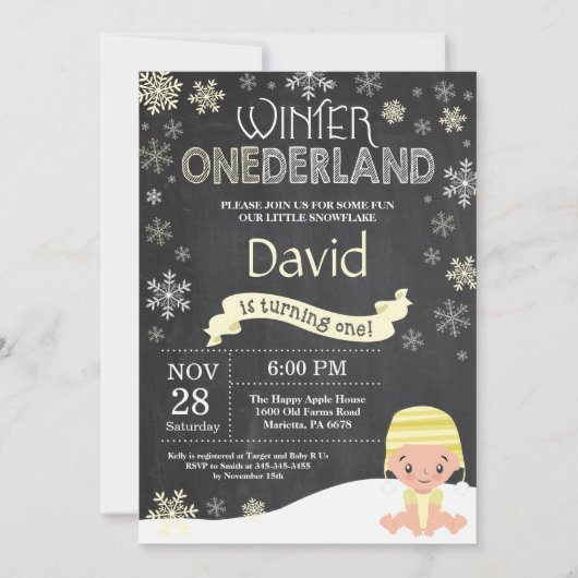 Winter Onederland 1. Geburtstag Einladung (Vorderseite)