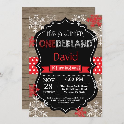 Winter Onederland 1. Geburtstag Einladung (Vorne/Hinten)