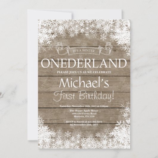 Winter Onederland 1. Geburtstag Einladung (Vorderseite)