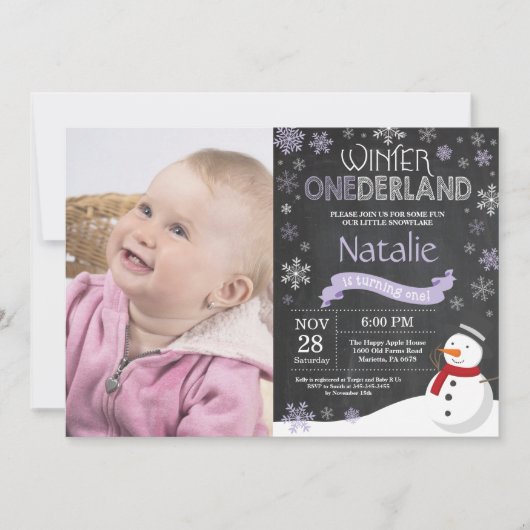 Winter Onederland 1. Geburtstag Einladung (Vorderseite)
