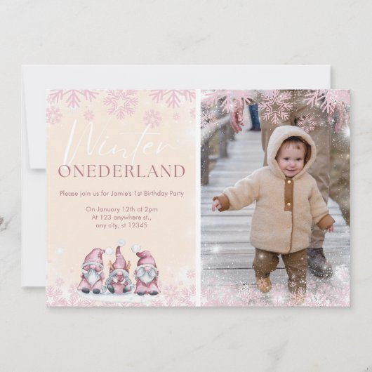 Winter ONEderland 1. Geburtstag Einladung Mädchen (Vorderseite)