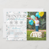 Winter ONEderland 1. Geburtstag Foto Einladung (Vorderseite)