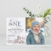 Winter Onederland 1. Geburtstag Foto Einladung (Stehend Vorderseite)