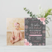 Winter ONEderland 1. Geburtstag Foto Einladungen (Stehend Vorderseite)