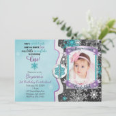 Winter Onederland 1. Geburtstag Foto Einladungen (Stehend Vorderseite)