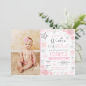 Winter ONEderland 1. Geburtstag Foto Einladungen (Stehend Vorderseite)