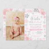 Winter ONEderland 1. Geburtstag Foto Einladungen (Vorne/Hinten)
