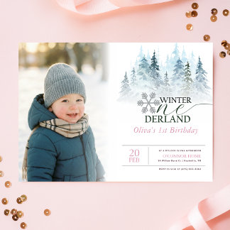 Winter Onederland 1. Geburtstag Junge Mädchen Foto Einladung