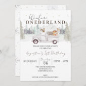 Winter ONEderland 1. Geburtstag, Kind erster Gebur Einladung (Vorne/Hinten)