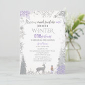 Winter Onederland 1. Geburtstag Lavender Snowflake Einladung (Stehend Vorderseite)
