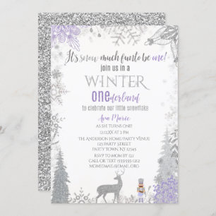 Winter Onederland 1. Geburtstag Lavender Snowflake Einladung