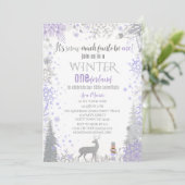Winter Onederland 1. Geburtstag Lavender Snowflake Einladung (Stehend Vorderseite)