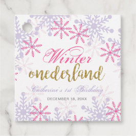 Winter Onederland 1. Geburtstag Lila rosa Schnee Geschenkanhänger
