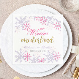 Winter Onederland 1. Geburtstag Lila rosa Schnee Serviette