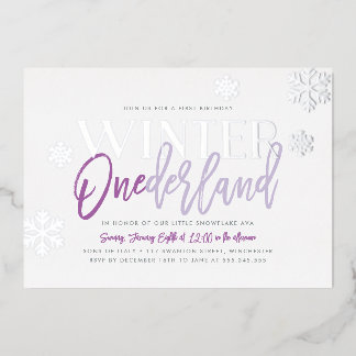 Winter ONEderland 1. Geburtstag Lila Silber Folieneinladung
