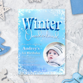 Winter Onederland - 1. Geburtstag mit Foto Einladung