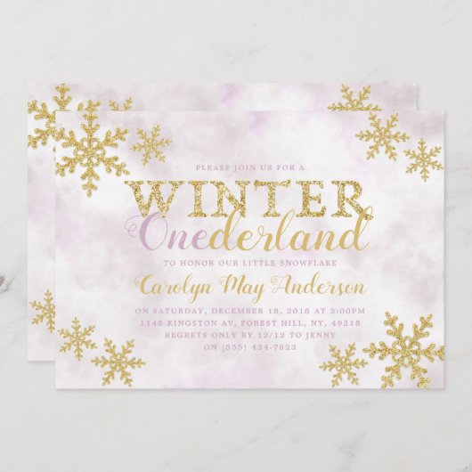 Winter ONEderland 1. Geburtstag Party Einladung (Vorne/Hinten)