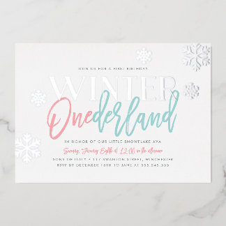 Winter ONEderland 1. Geburtstag Pink Blue Silver Folieneinladung
