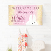 Winter Onederland 1. Geburtstag Pink und Gold Bunn Banner (Insitu)