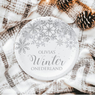 Winter Onederland 1. Geburtstag Silberne Schneeflo Pappteller
