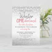 Winter ONEderland 1. Geburtstag Silberschneeflocke Einladung (Stehend Vorderseite)