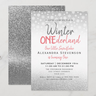 Winter ONEderland 1. Geburtstag Silberschneeflocke Einladung