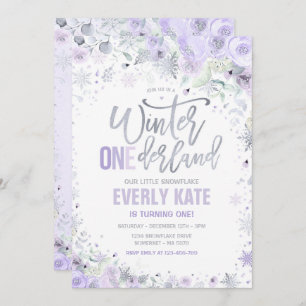 Winter ONEderland 1. Geburtstag Silver Lilac Lila Einladung