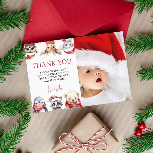 Winter Onederland 1. Geburtstag Tiere Dankeskarte