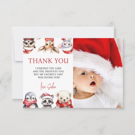 Winter Onederland 1. Geburtstag Tiere Dankeskarte (Vorderseite)