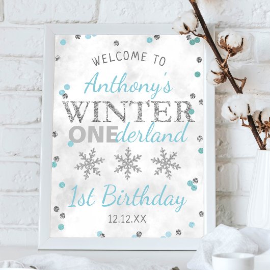 Winter ONEderland 1. Geburtstag Willkommen Poster