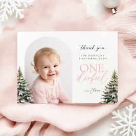 Winter Onederland 1st Birthday Flat Thank You Card Dankeskarte