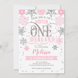 Winter Onederland 1st birthday, Pink silver Einladung